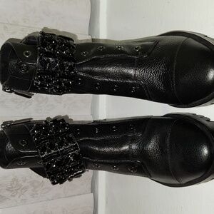 Karl Lagerfeld Black Embellished Pippa Boots Size 6.5